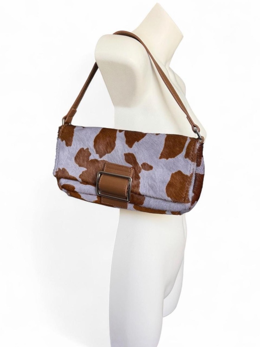 Urban Outfitters Brown and White Cowhide Shoulder Bag